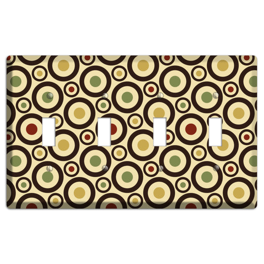 Beige with Olive Mustard Maroon Retro Bullseye 4 Toggle Wallplate