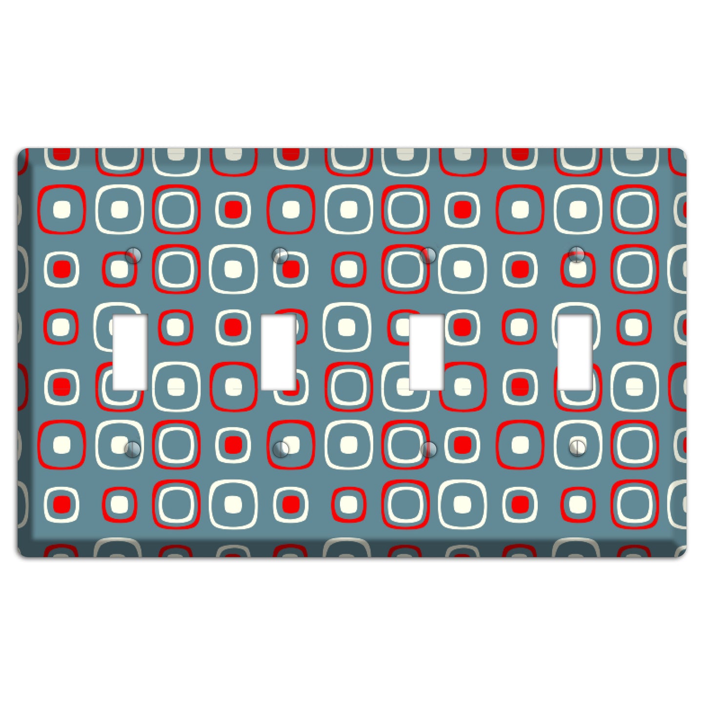 Blue and Red Rounded Squares 4 Toggle Wallplate