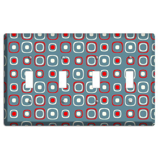 Blue and Red Rounded Squares 4 Toggle Wallplate