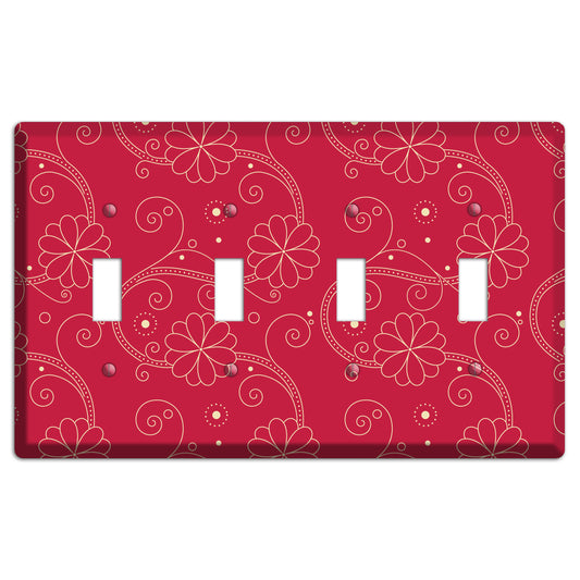 Red Floral Swirl 4 Toggle Wallplate