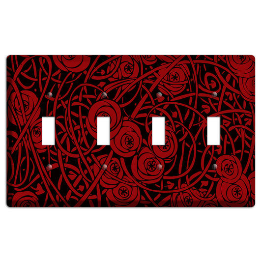 Red Deco Floral 4 Toggle Wallplate