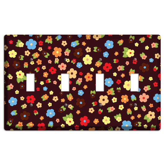 Brown Tiny Delicate Flowers 4 Toggle Wallplate