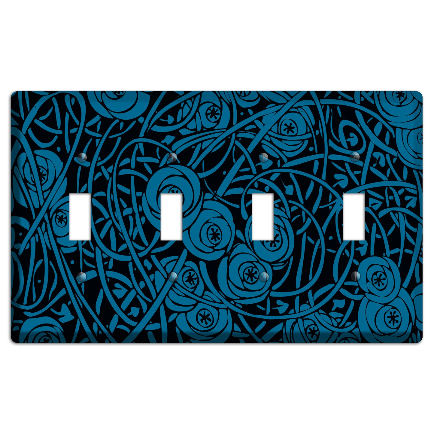 Black and Blue Deco Floral 4 Toggle Wallplate