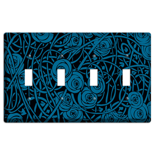 Black and Blue Deco Floral 4 Toggle Wallplate