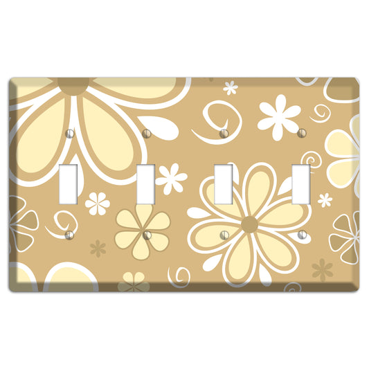 Beige Retro Flowers 4 Toggle Wallplate