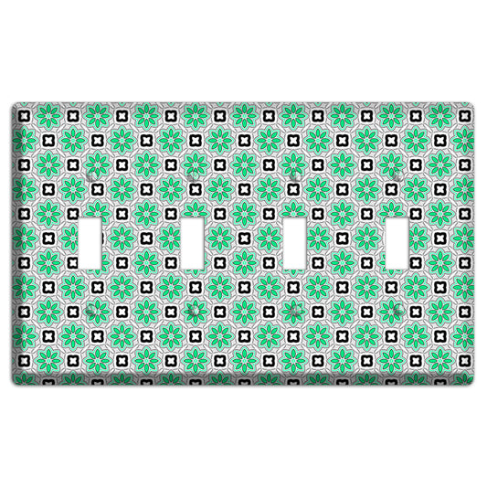 Green and Black Foulard 4 Toggle Wallplate