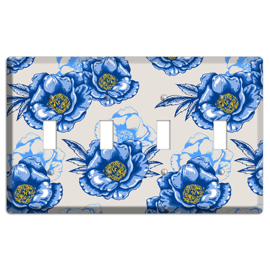 Blue Peony 4 Toggle Wallplate