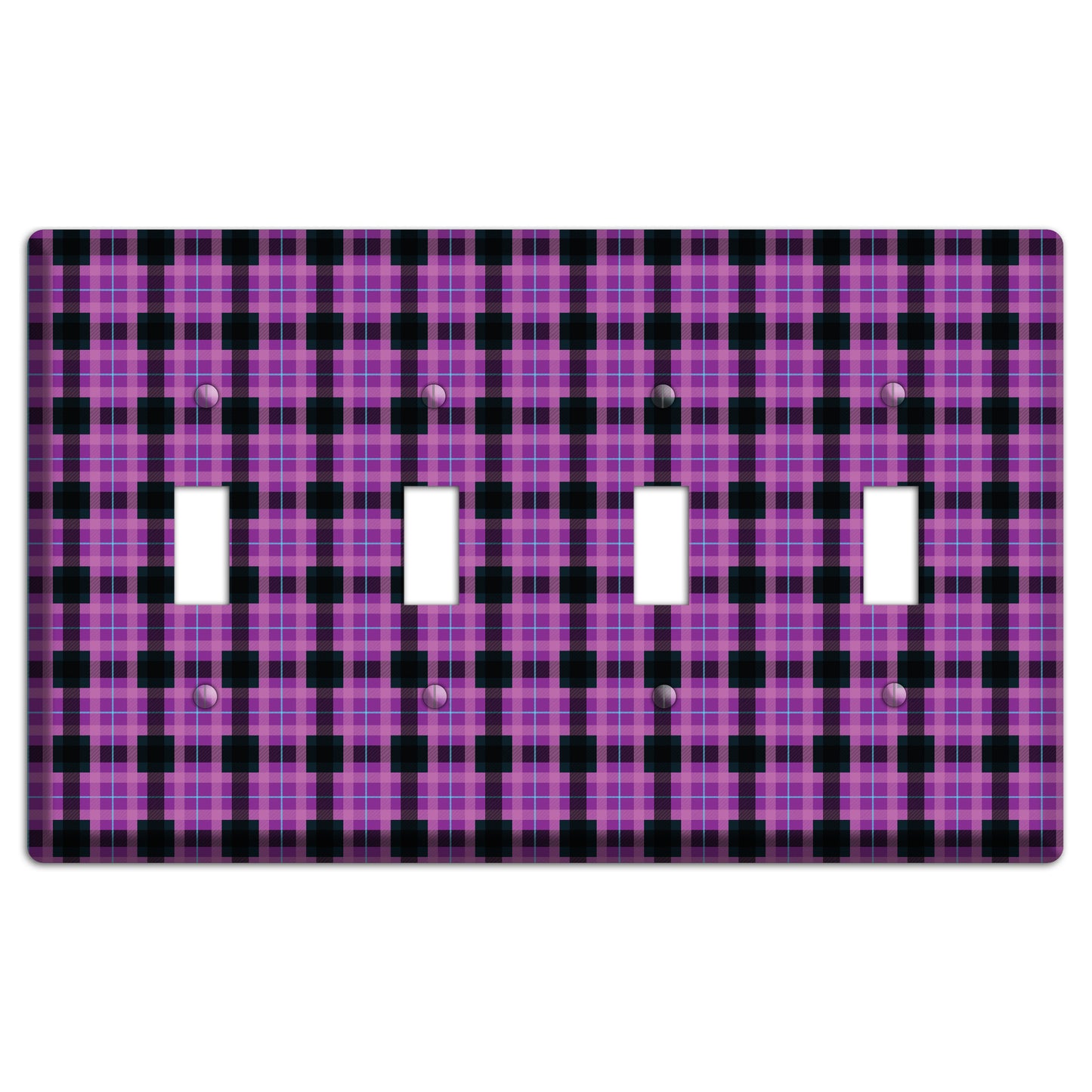 Purple and Black Plaid 4 Toggle Wallplate