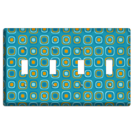 Teal and Mustard Rounded Squares 4 Toggle Wallplate