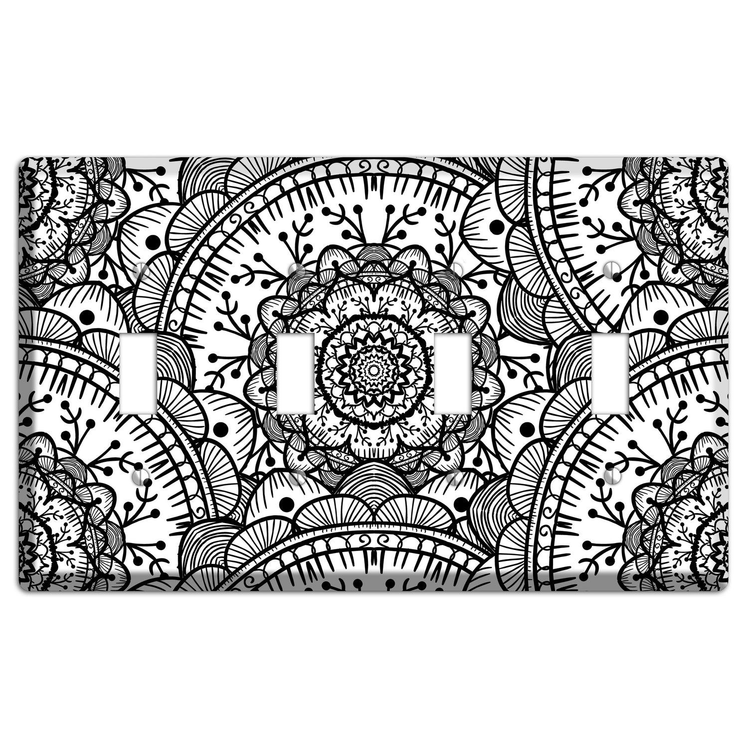 Mandala Black and White Style Q Cover Plates 4 Toggle Wallplate