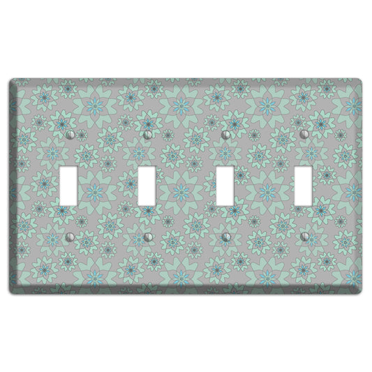 Grey with Aqua Retro Suzani 4 Toggle Wallplate