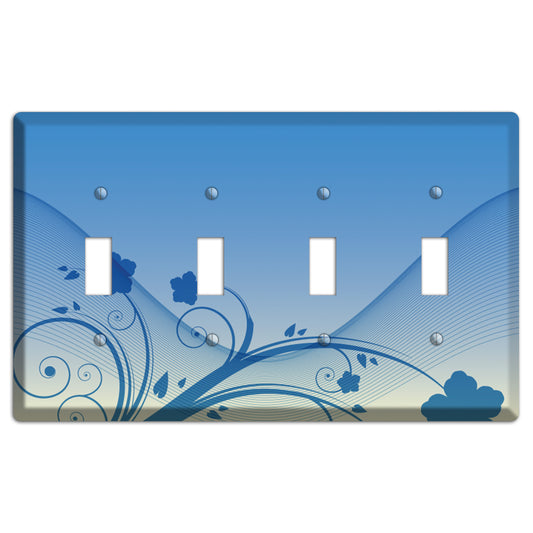 Blue Swirls 4 Toggle Wallplate