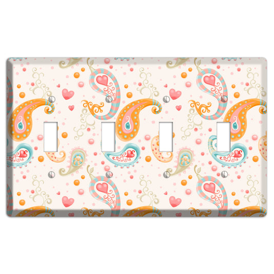 Multi Color Paisley 4 Toggle Wallplate