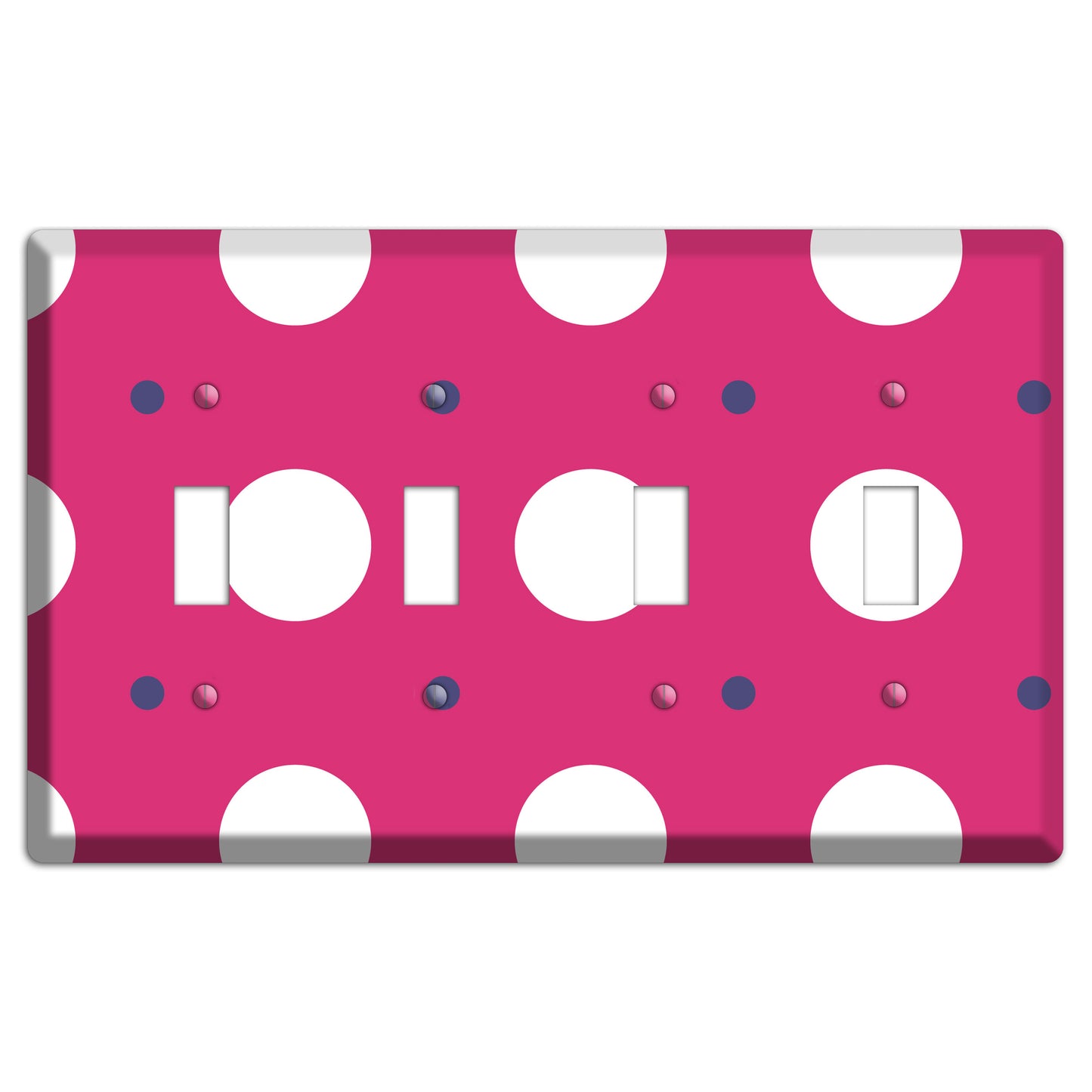 Fuschia with White and Purple Multi Tiled Medium Dots 4 Toggle Wallplate