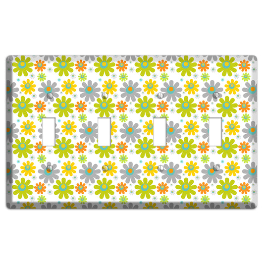 White and Yellow Flower Power 4 Toggle Wallplate