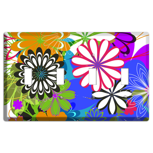 Multi Retro Flowers 4 Toggle Wallplate