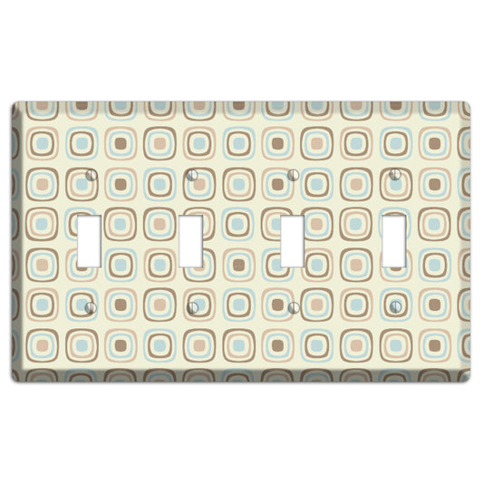 Multi Beige Brown Dusty Blue Retro Squares 4 Toggle Wallplate