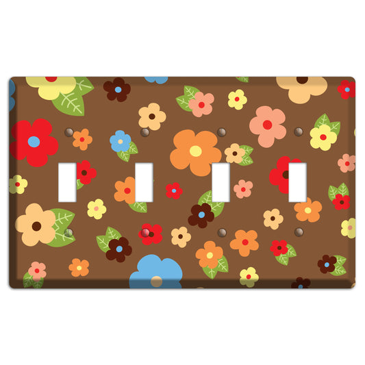 Brown Delicate Flowers 4 Toggle Wallplate