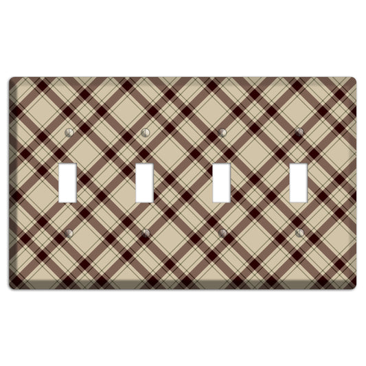 Beige and Brown Plaid 4 Toggle Wallplate