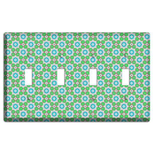 Green and Blue Foulard 4 Toggle Wallplate