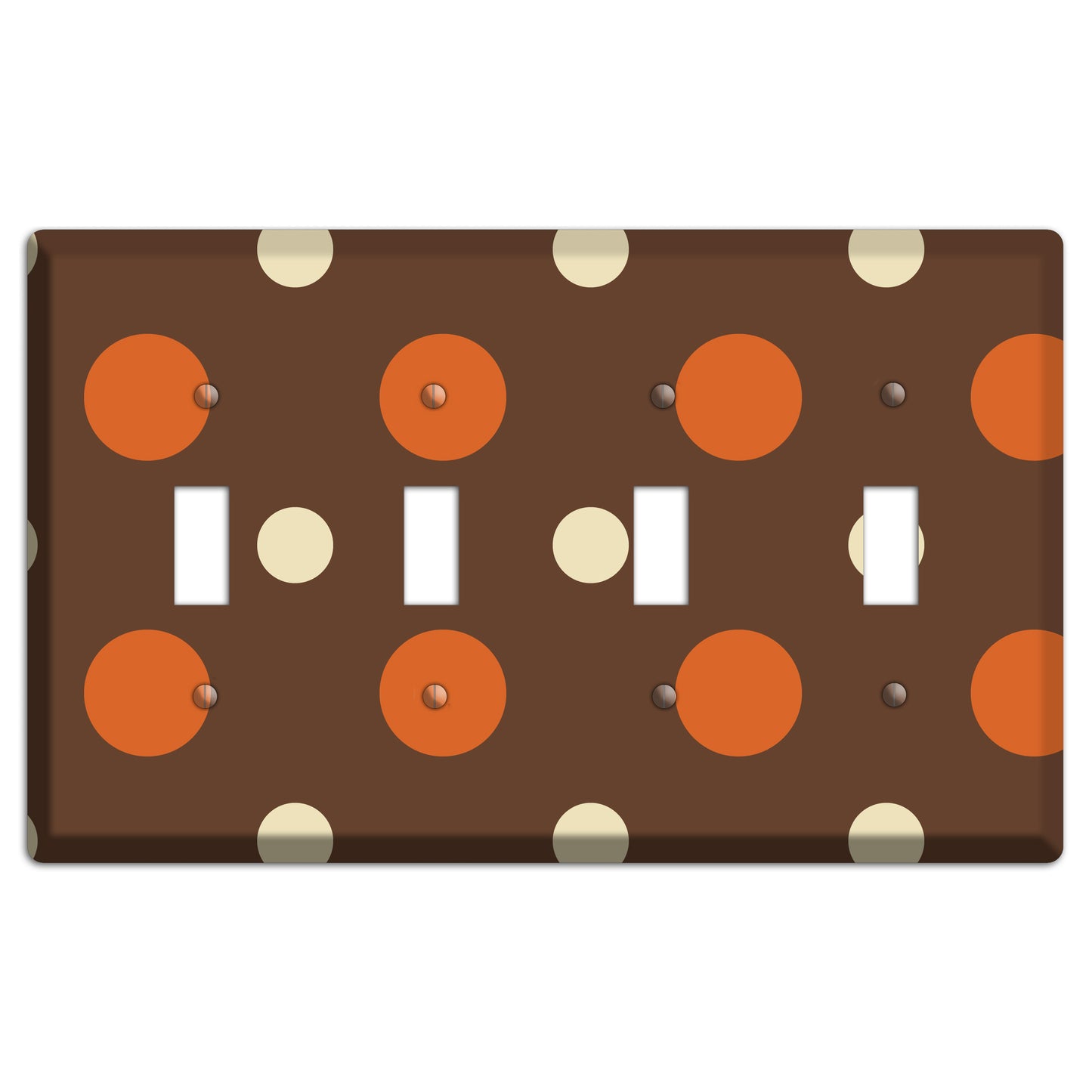 Brown with Coral and Beige Multi Medium Polka Dots 4 Toggle Wallplate