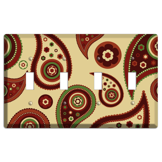 Beige Paisley 4 Toggle Wallplate