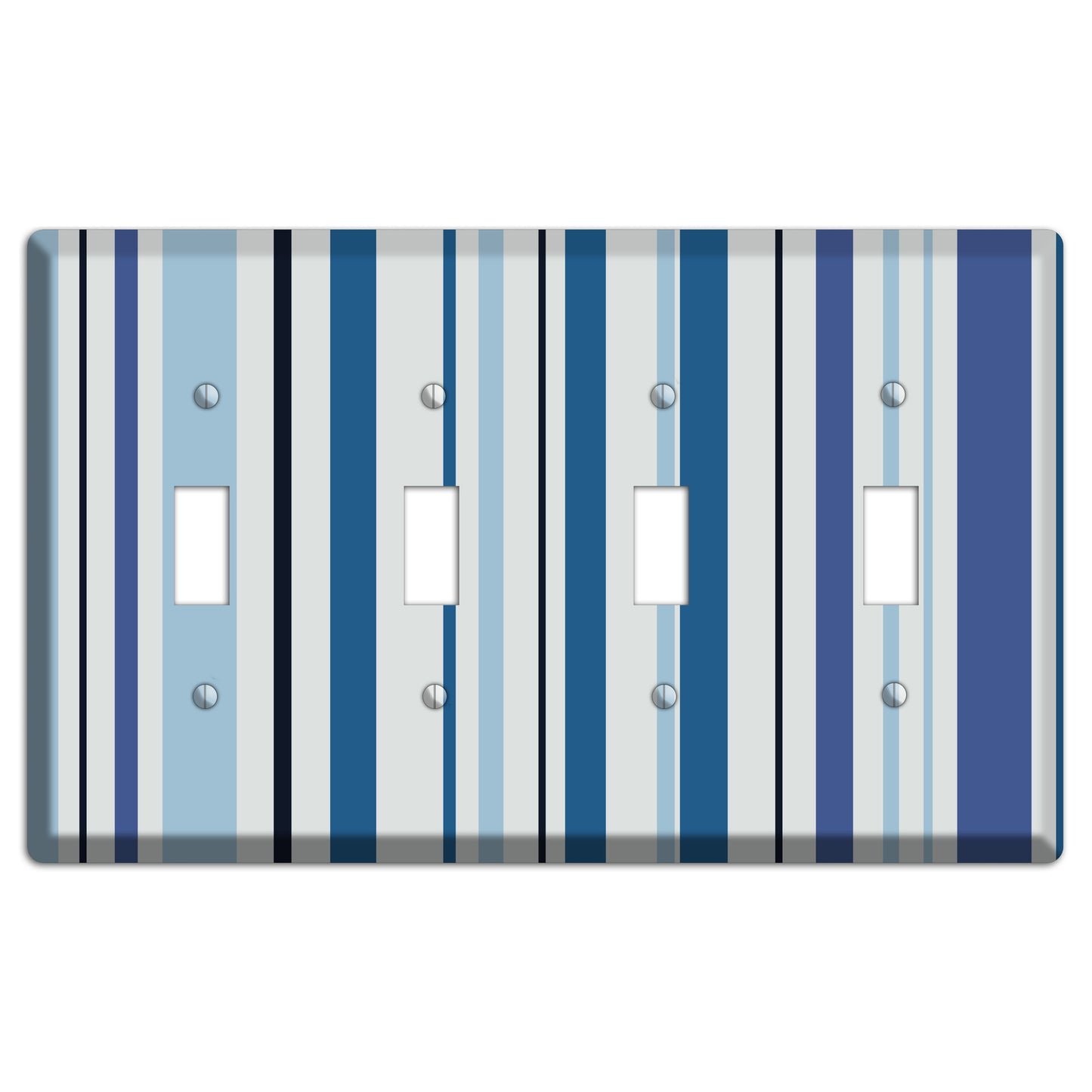 Multi White and Blue Vertical Stripe 4 Toggle Wallplate