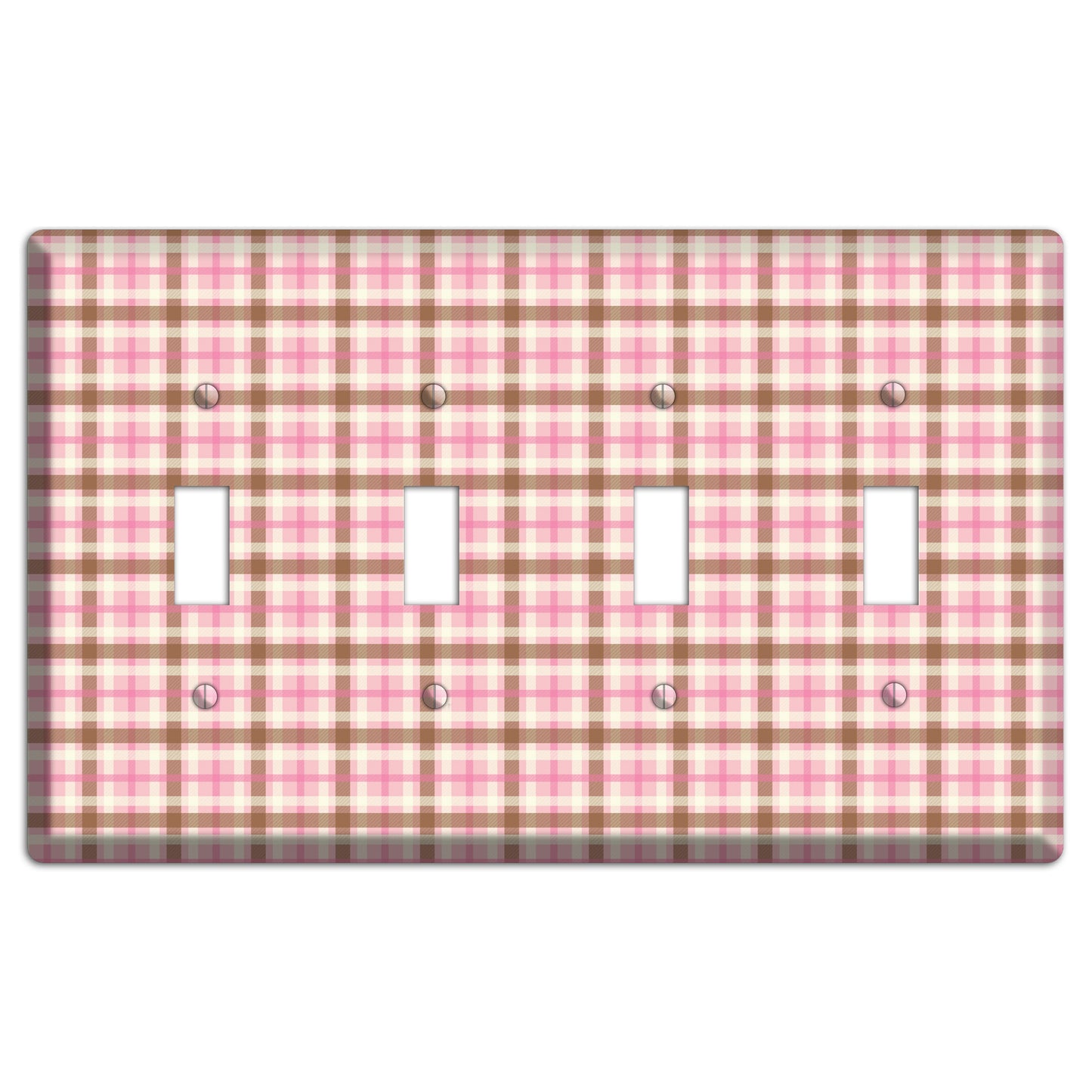 Pink and Brown Plaid 4 Toggle Wallplate