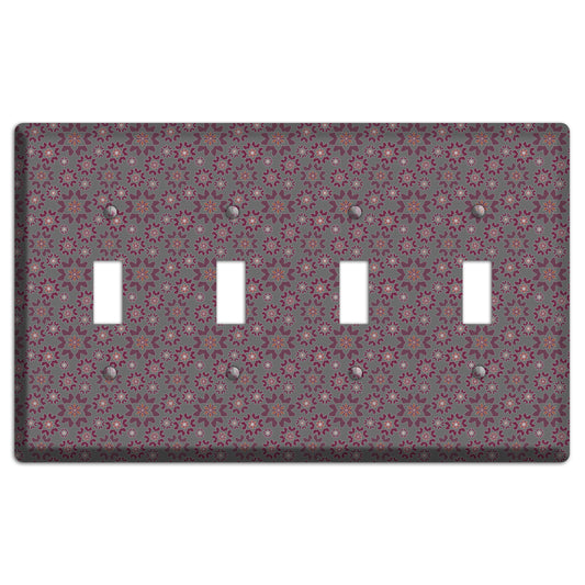 Grey with Tiny Burgundy Retro Suzani 4 Toggle Wallplate