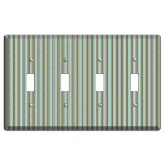 Multi Aqua Vertical Stripe 4 Toggle Wallplate