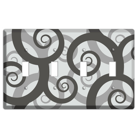 Grey with Black Large Swirl 4 Toggle Wallplate