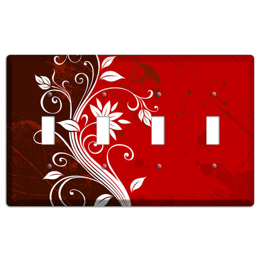 Burgundy and Red Deco Floral 4 Toggle Wallplate