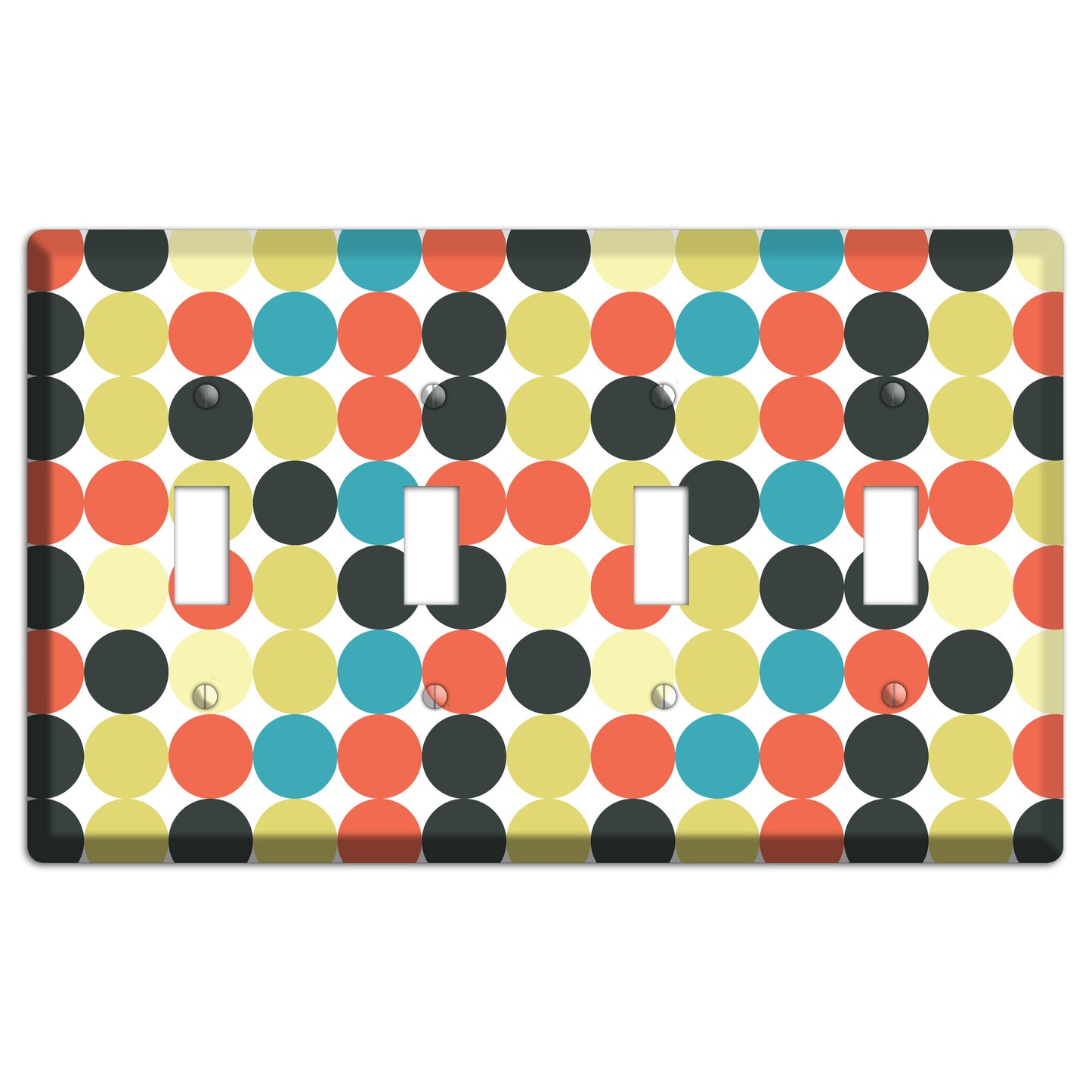 Coral Black Yellow Olive Blue Aqua Tiled Dots 4 Toggle Wallplate