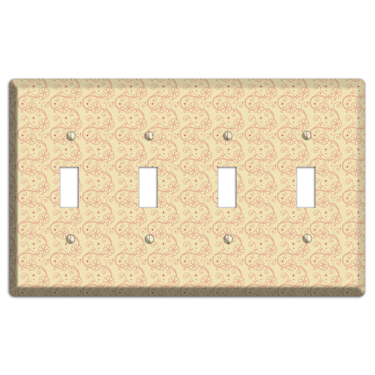 Tiny Off White Floral Swirl 4 Toggle Wallplate