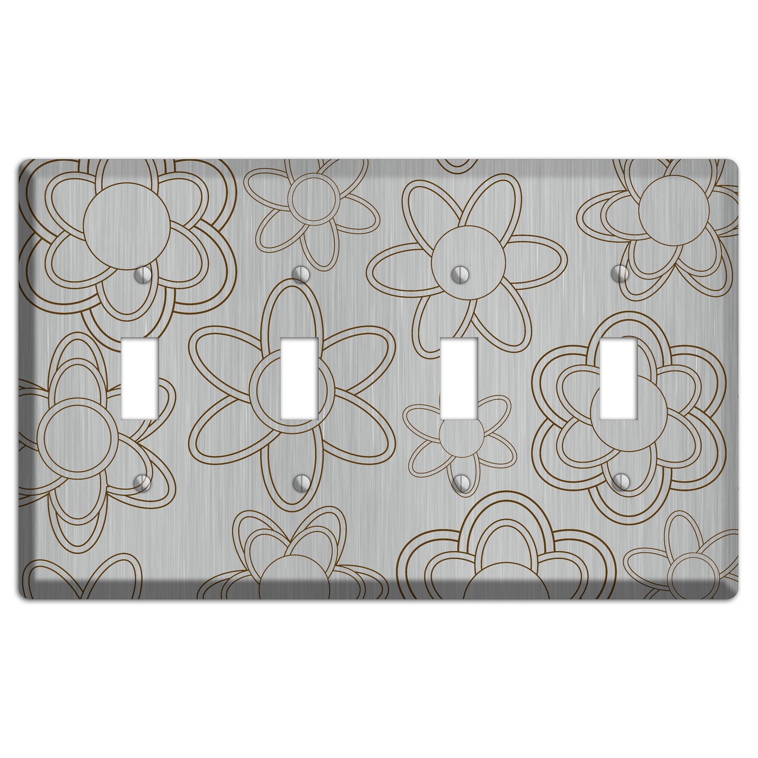 Retro Floral Contour  Stainless 4 Toggle Wallplate