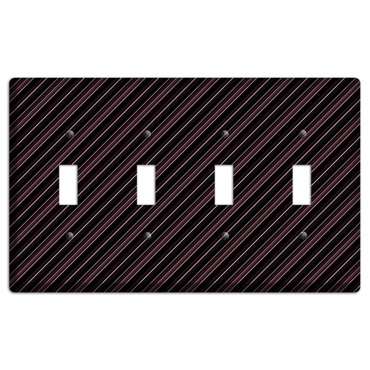 Black with White and Burgundy Angled Pinstripe 4 Toggle Wallplate