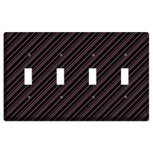 Black with White and Burgundy Angled Pinstripe 4 Toggle Wallplate