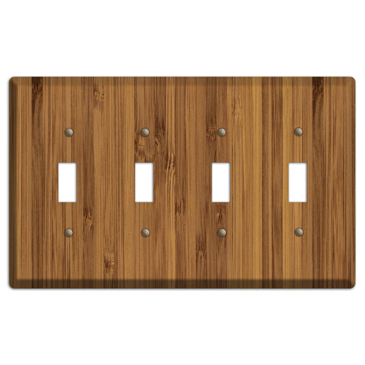 Caramel Bamboo Wood Four Toggle Switchplate