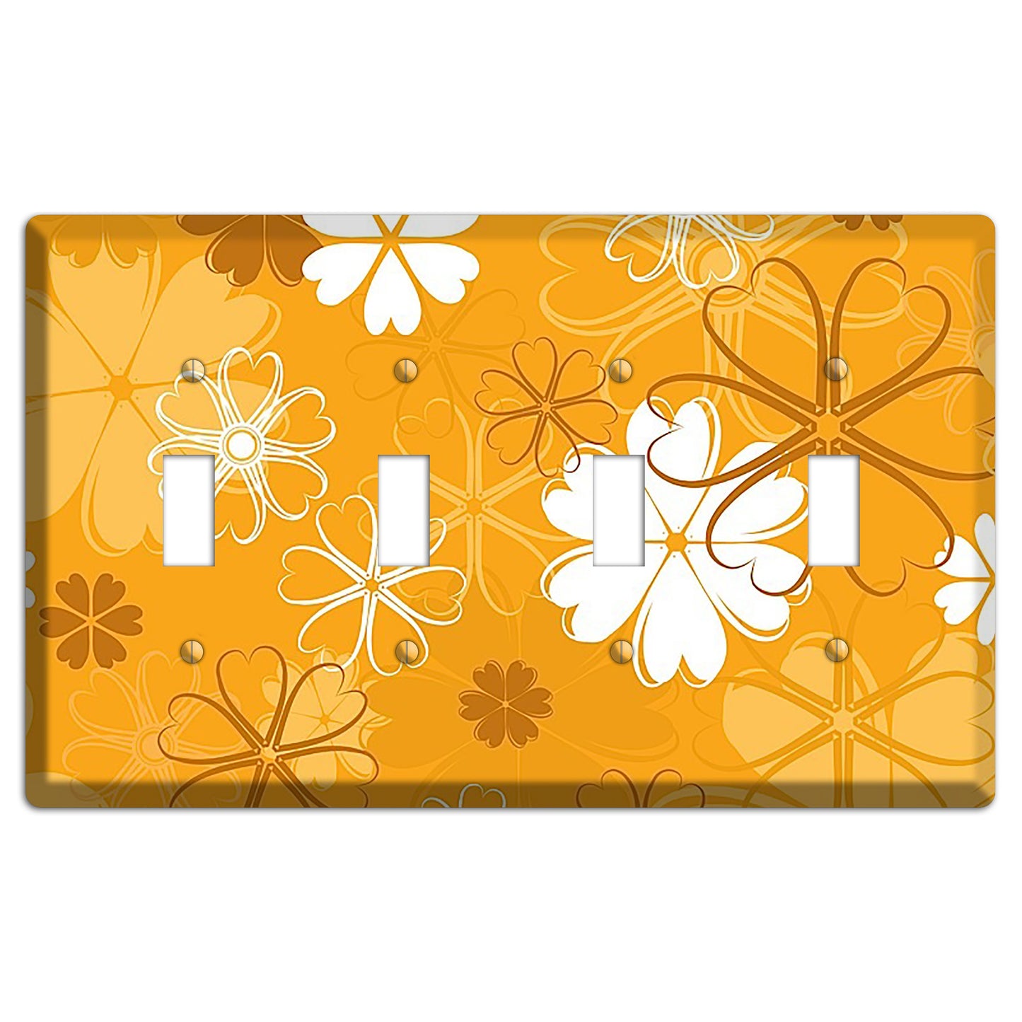 Orange Retro Flowers 4 Toggle Wallplate