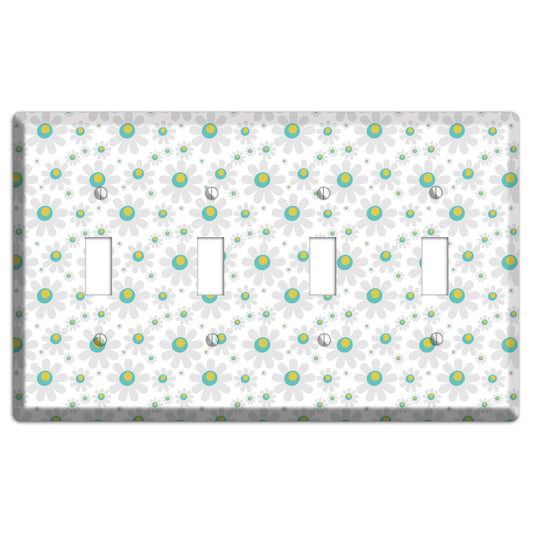 White and Green Flower Power 4 Toggle Wallplate