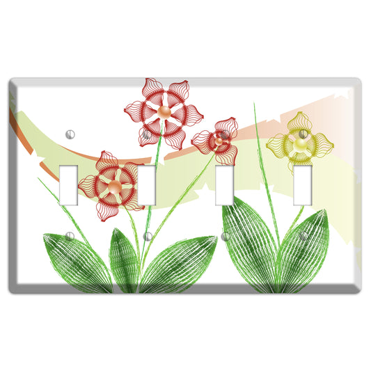 Green Abstract Flowers 4 Toggle Wallplate