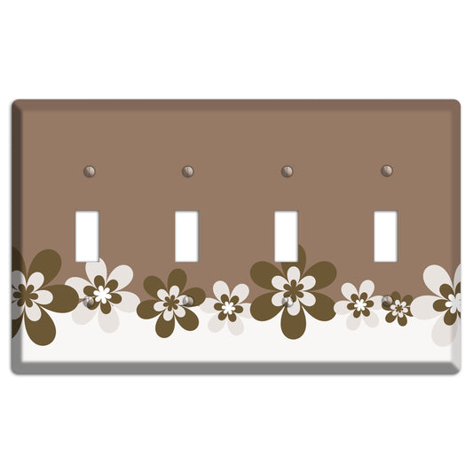 Brown Hippie Flowers 4 Toggle Wallplate