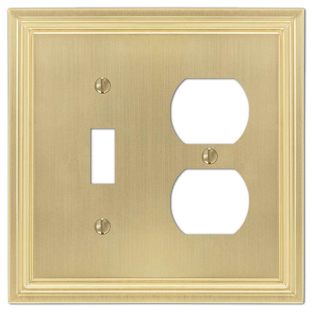 Daltry Satin Brass Toggle / Duplex Outlet:Wallplatesonline.com