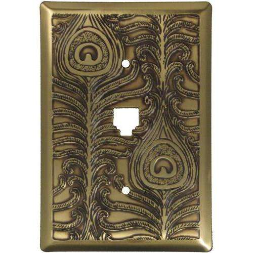 Peacock Antique Brass Phone Switchplate w/ Hardware:Wallplatesonline.com