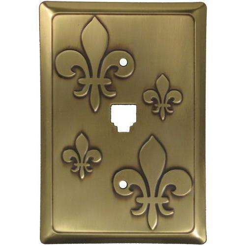 Fleur-de-Lis Antique Brass Phone Switchplate w/ Hardware:Wallplatesonline.com