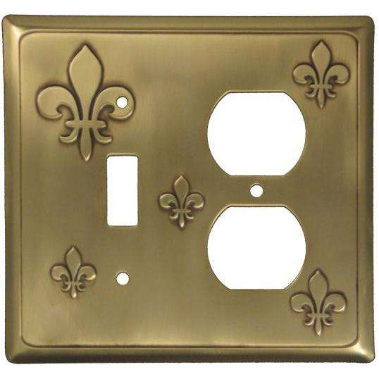 Fleur-de-Lis Antique Brass Toggle / Duplex Switchplate:Wallplatesonline.com