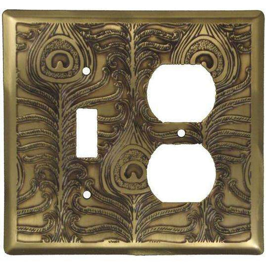 Peacock Antique Brass Toggle / Duplex Switchplate:Wallplatesonline.com