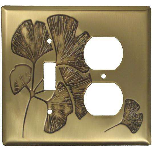 Ginkgo Antique Brass Toggle / Duplex Switchplate:Wallplatesonline.com