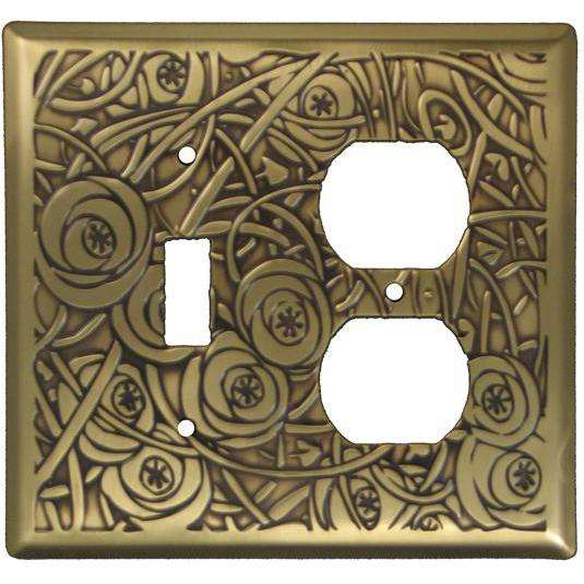 Deco Floral Antique Brass Toggle / Duplex Switchplate:Wallplatesonline.com