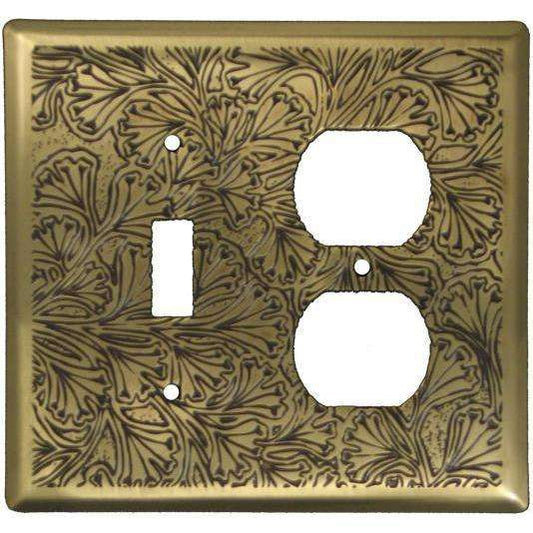 Maidenhaire Fern Antique Brass Toggle / Duplex Switchplate:Wallplatesonline.com